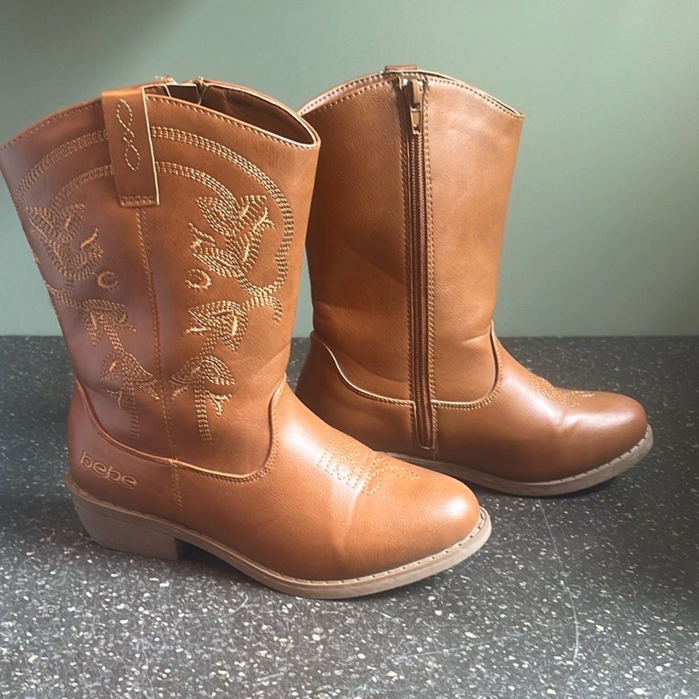 Girls Brown Embroidered Cowboy Boots